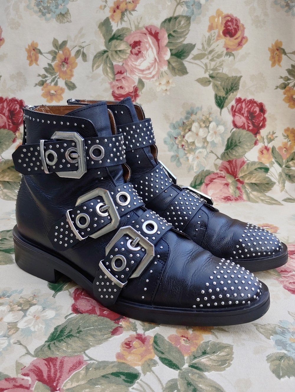 Zara Studded Black Leather Ankle Moto Boots Women's US 10 Euro 41